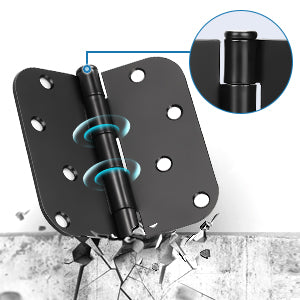 Matte Black Door Hinges - 4" x 4" inch - 5/8" Radius - DH0404BK