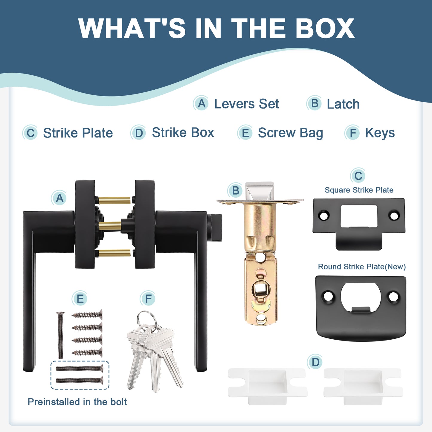 Complete set of KNOBWELL Modern Keyed Entry Door Handle With Lock and Different Keys