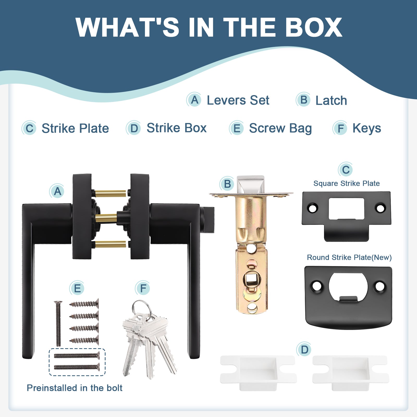 Complete set of KNOBWELL Craftsman Keyed Lever Door Handles With Same Key For Front Doors
