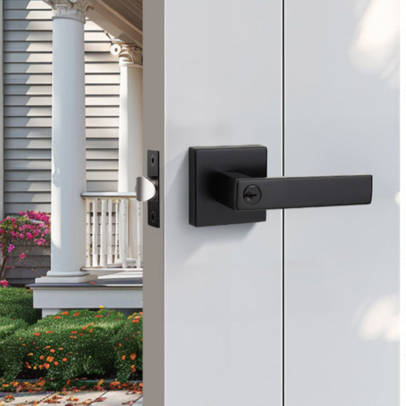 Front view of KNOBWELL Modern Keyed Entry Door Handle With Lock and Different Keys