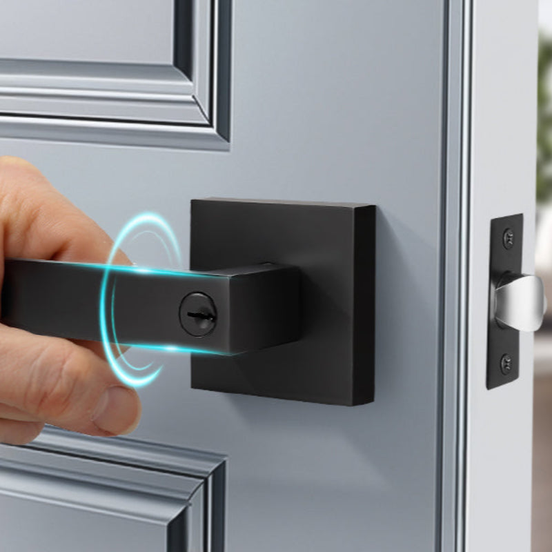 Hand holding KNOBWELL Modern Keyed Entry Door Handle With Lock and Different Keys