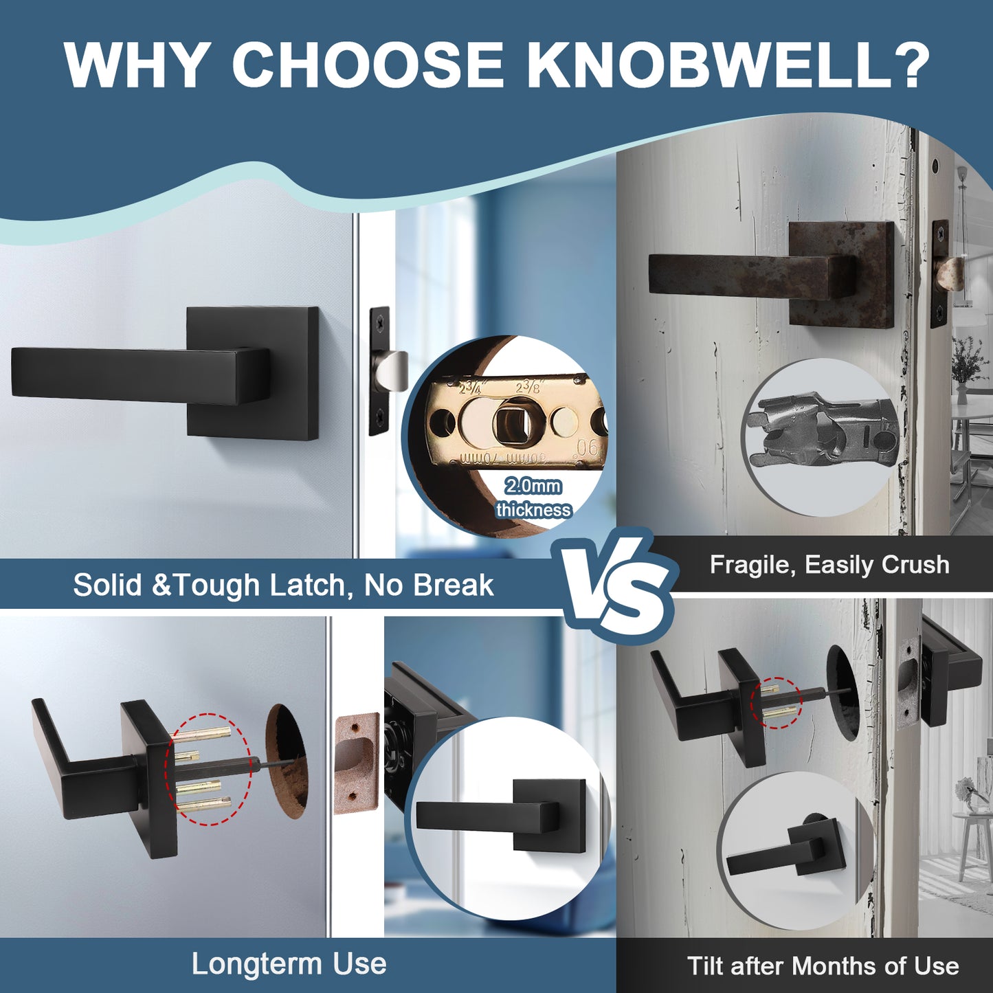 KNOBWELL Bulk Sale Passage Lever Door Handles With Non Locking