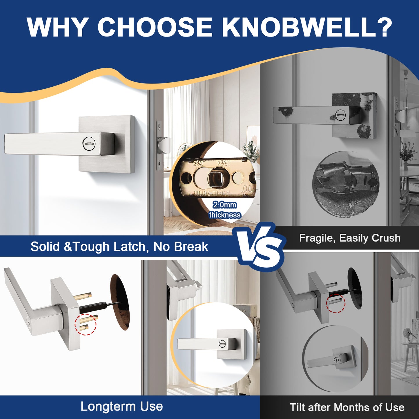 KNOBWELL Brushed Nickel Passage Craftsman Affordable Door Handles
