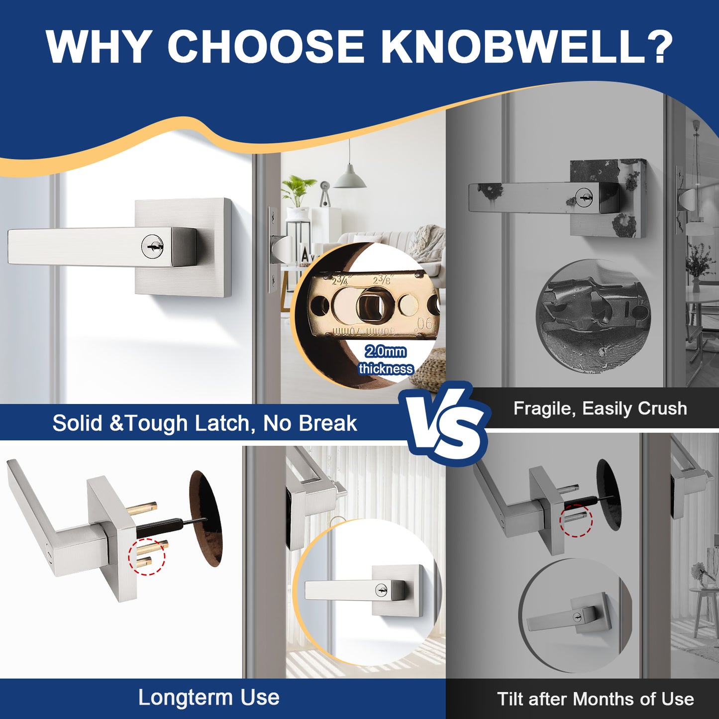 KNOBWELL Brushed Nickel Passage Craftsman Affordable Door Handles components