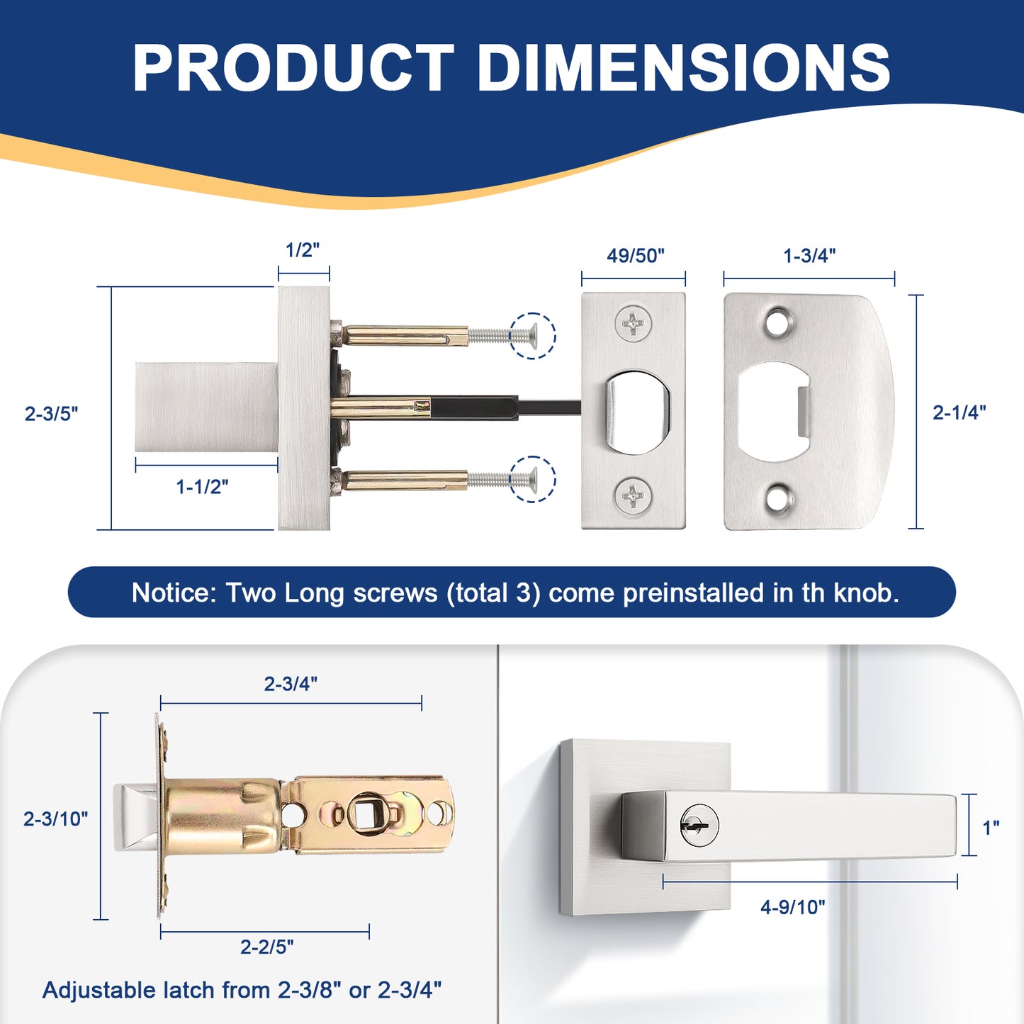 KNOBWELL Brushed Nickel Passage Craftsman Affordable Door Handles components
