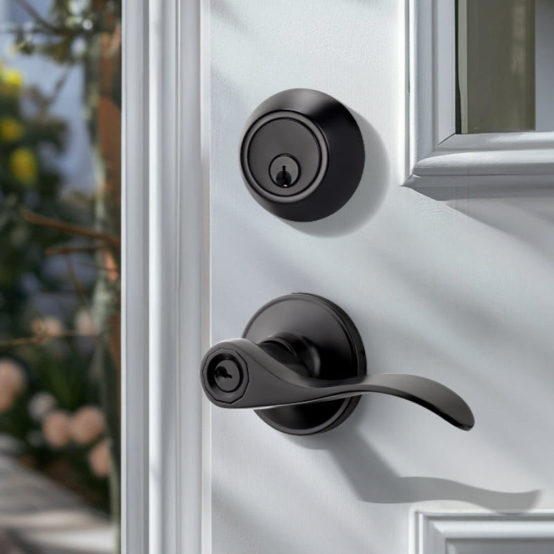 KNOBWELL Colonial Black Keyed Entry Lever Set with Single Cylinder Deadbolt