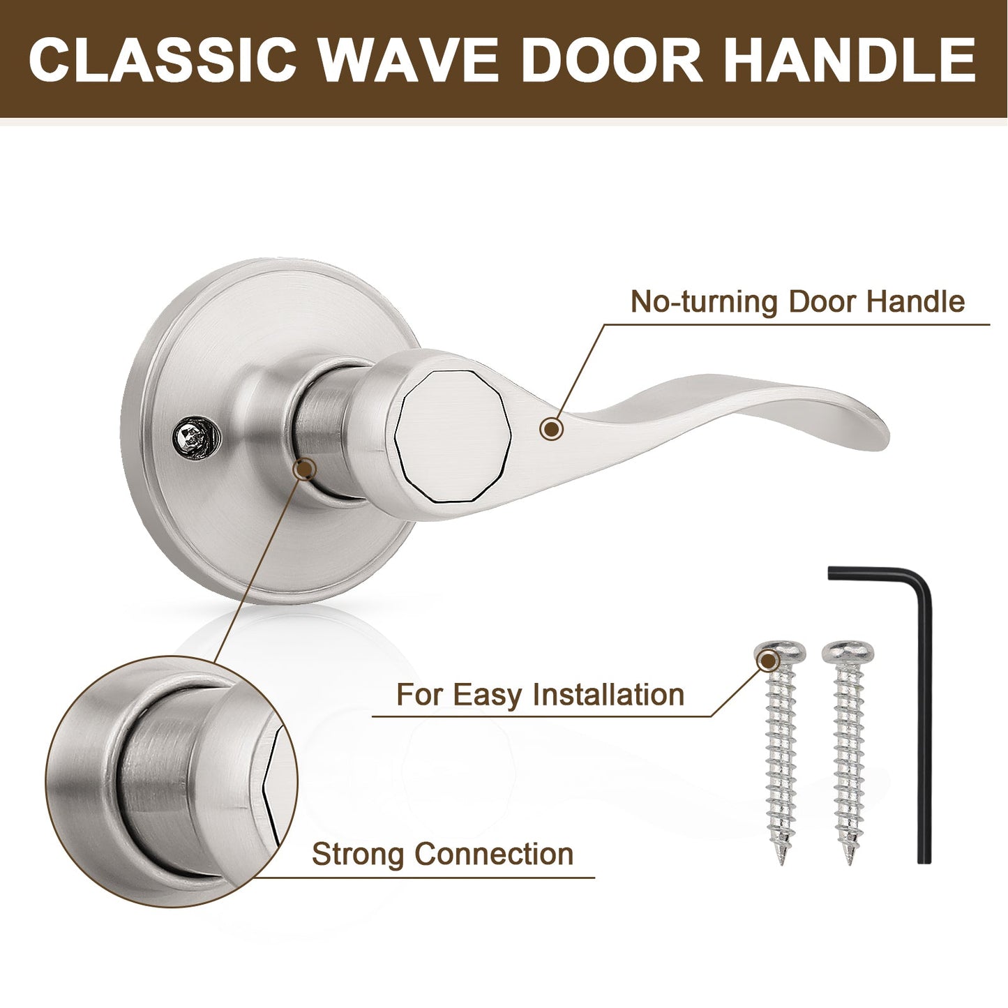 KNOBWELL Wave Style Brushed Nickel Dummy-Right Door Locksets for Home Hardware Components