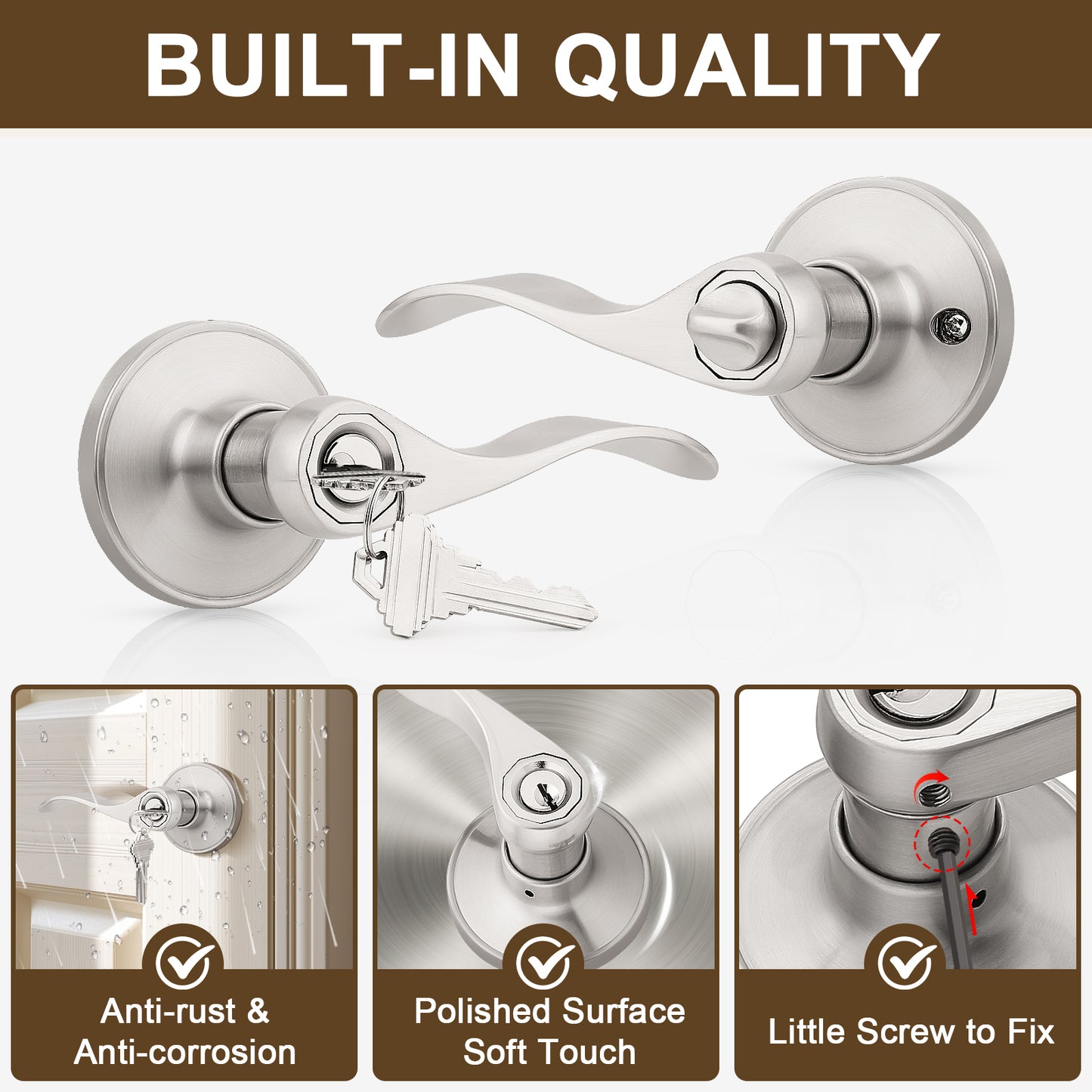 Details of KNOBWELL Wave Style Brushed Nickel Keyed Entry Locksets for Home Hardware