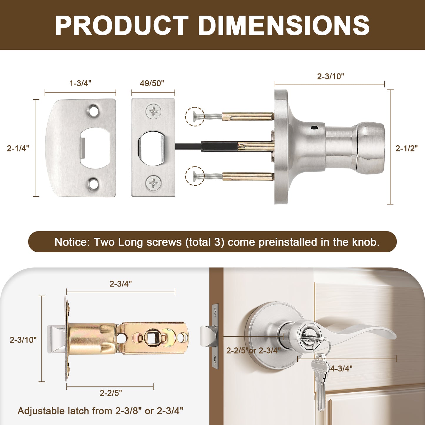Dimension size of KNOBWELL Wave Style Brushed Nickel Keyed Entry Locksets for Home Hardware