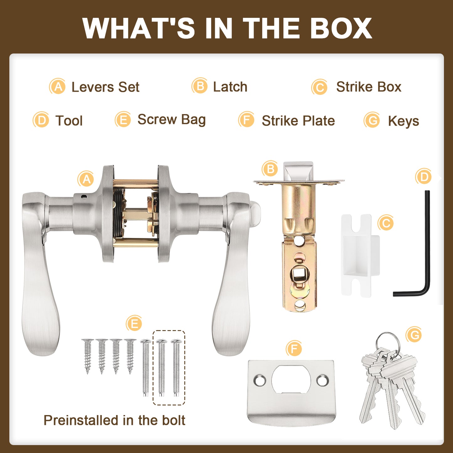 KNOBWELL Wave Style Brushed Nickel Keyed Entry Locksets for Home Hardware Components
