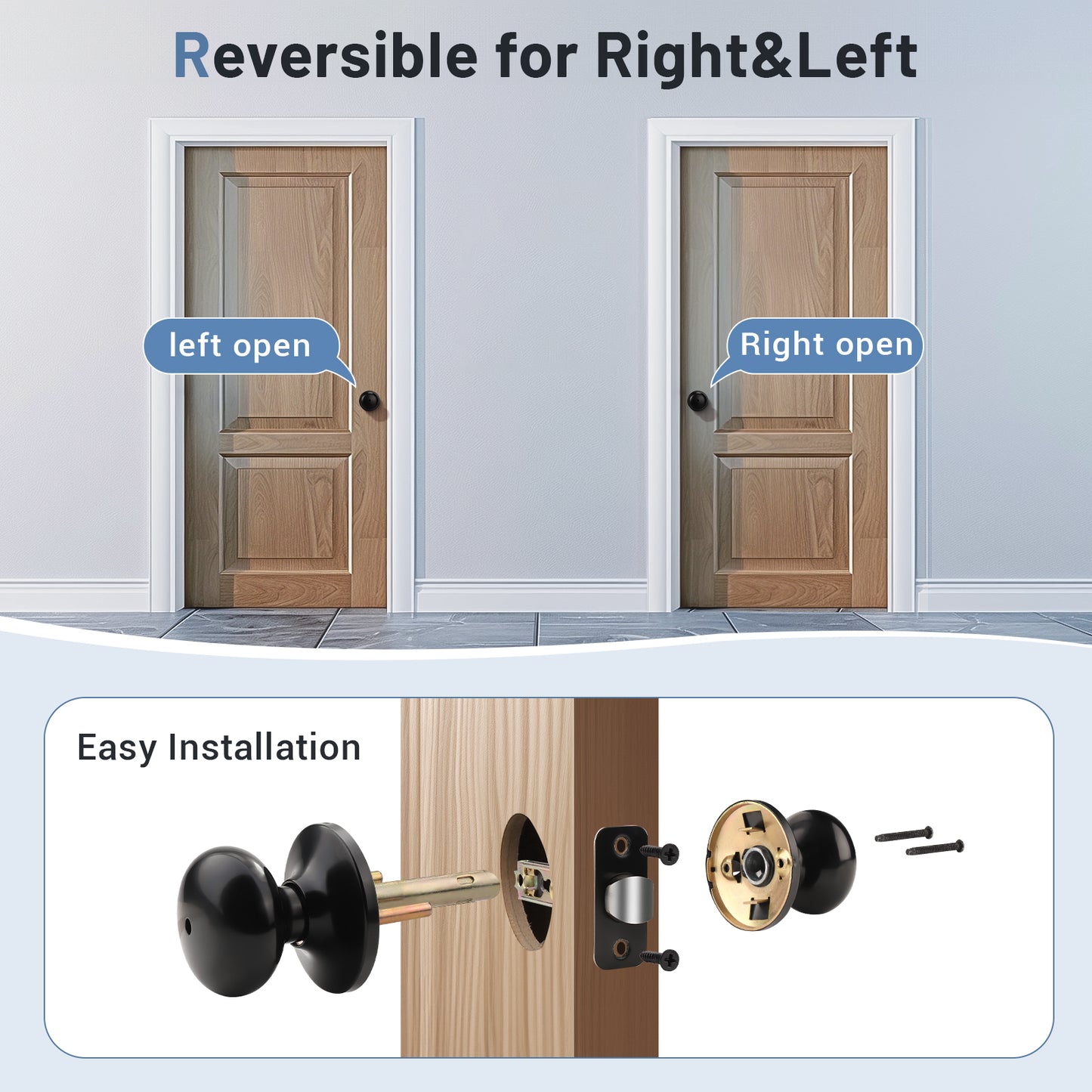 easy installation of KNOBWELL Modern Black Round Interior Door Knobs-All Function