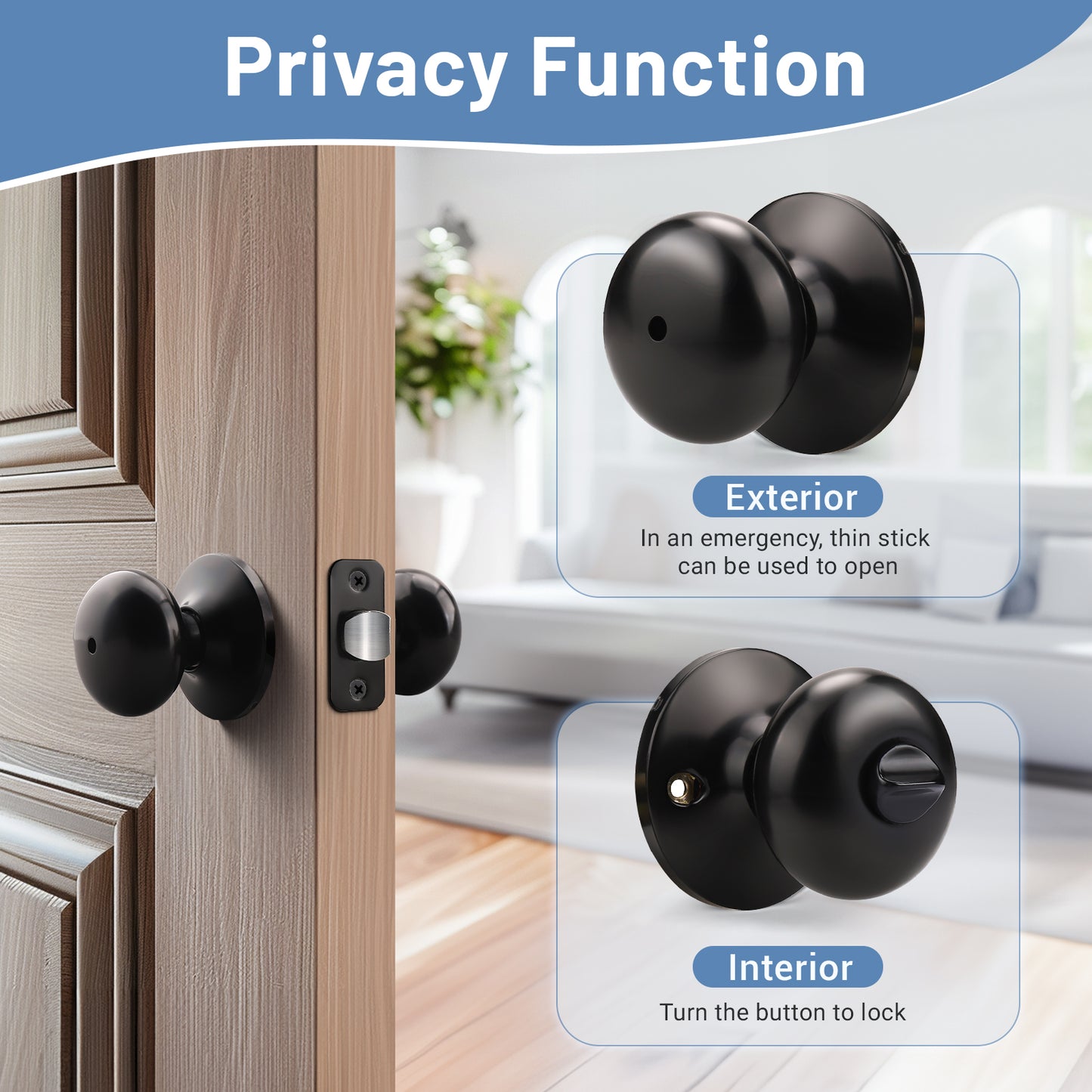 Front and back view of KNOBWELL Modern Black Round Interior Door Knobs