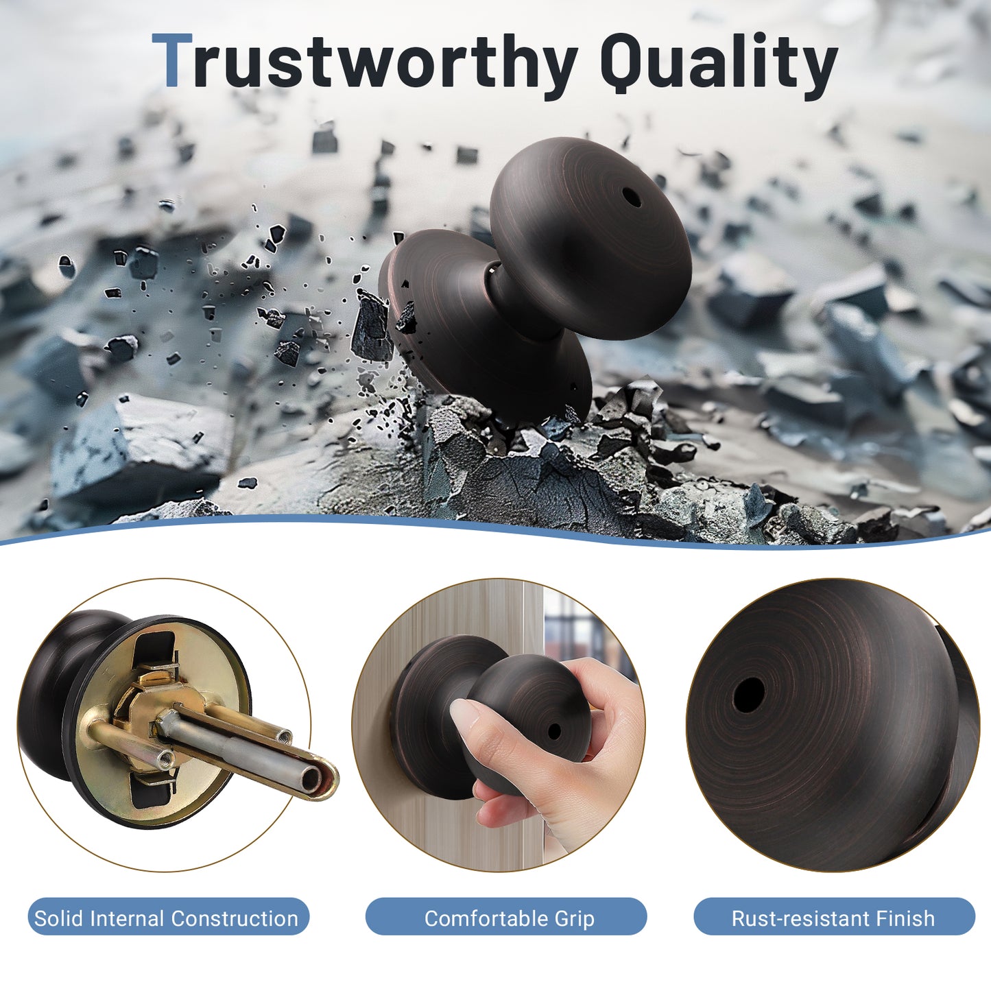 KNOBWELL Modern Black Round Interior Door Knobs-All Function