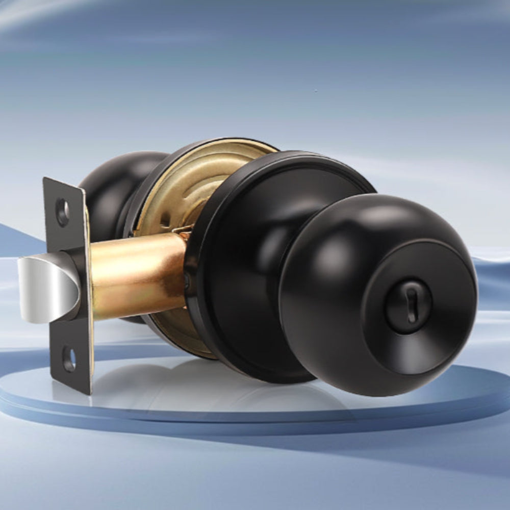 Close-up of KNOBWELL Round Ball Black Bedroom&Bathroom Door Knobs With Privacy Lock