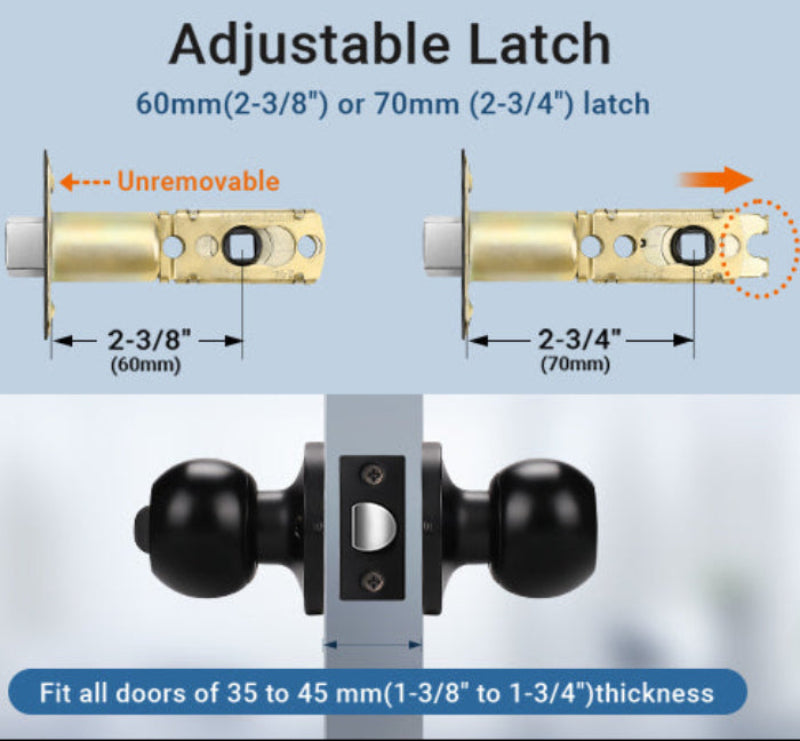 Size dimensions of KNOBWELL Round Ball Black Bedroom&Bathroom Door Knobs With Privacy Lock
