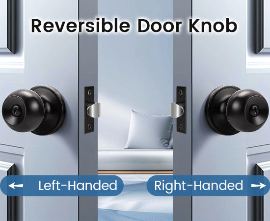 Reversible of KNOBWELL Round Ball Black Bedroom&Bathroom Door Knobs With Privacy Lock