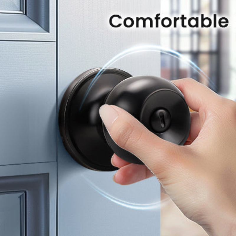 Hand holding KNOBWELL Round Ball Black Bedroom&Bathroom Door Knobs With Privacy Lock