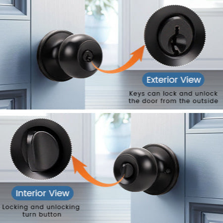Front and back view of KNOBWELL Black Keyed Interior Door Knob For Front Doors with Lock and Key