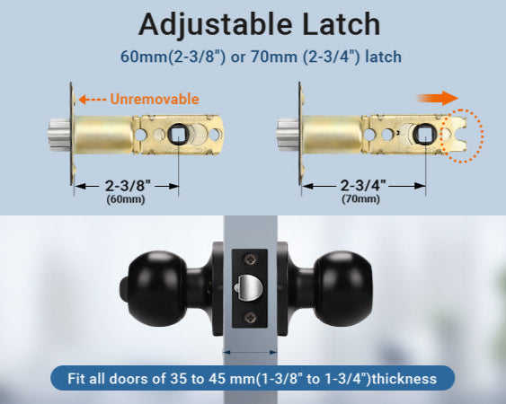 Size dimensions of KNOBWELL Modern Exterior Door Knob With Lock and Different Keys