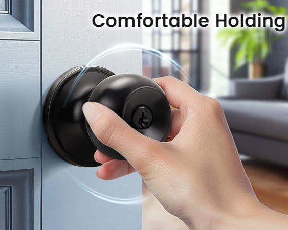Hand holding with KNOBWELL Modern Exterior Door Knob With Lock and Different Keys