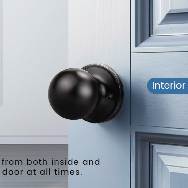 Side view of KNOBWELL Round Ball Black Passage Door Knobs For Interior