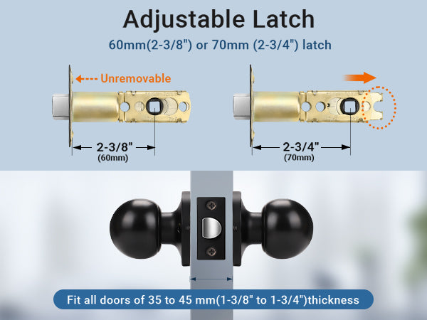 Size dimensions of KNOBWELL Round Ball Black Passage Door Knobs For Interior