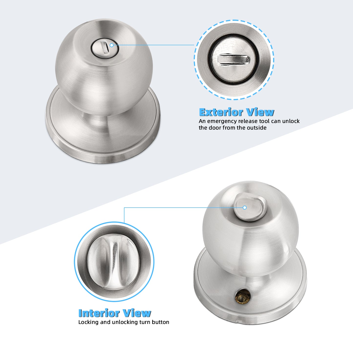 KNOBWELL Round Ball All Function Door Knobs For Interior and Exterior