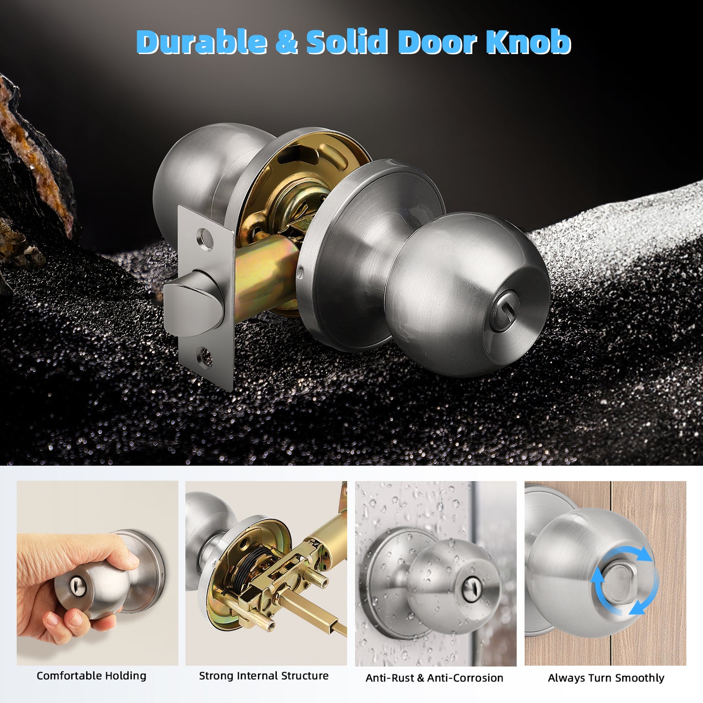 KNOBWELL Round Ball All Function Door Knobs For Interior and Exterior