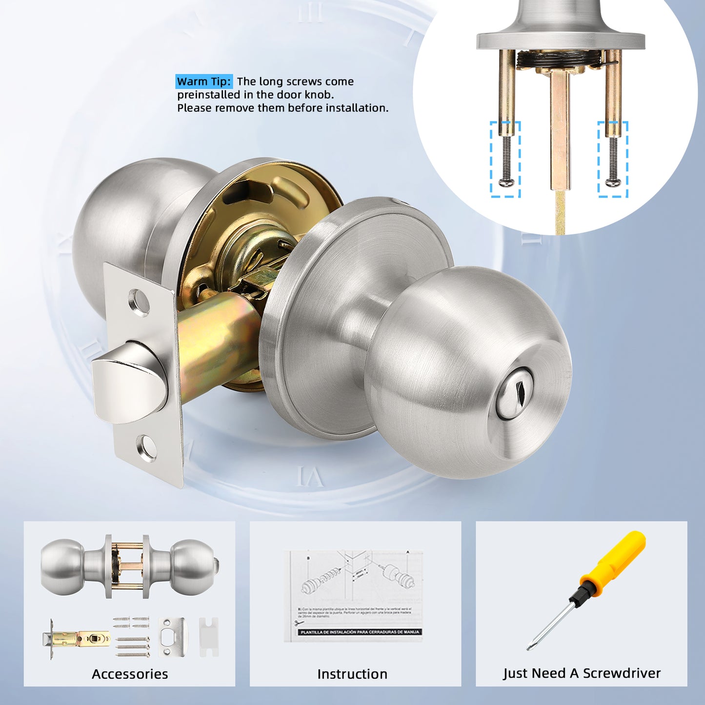 KNOBWELL Round Ball All Function Door Knobs For Interior and Exterior
