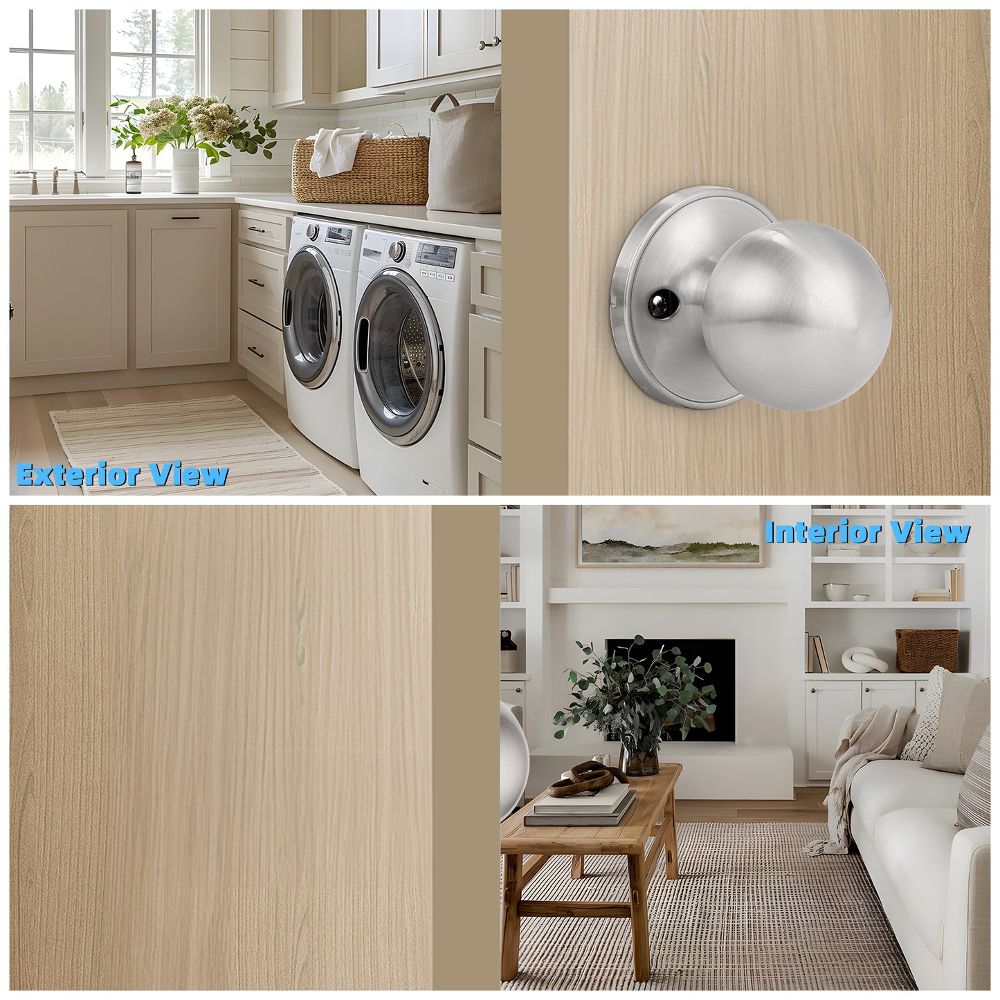 Front and back view of KNOBWELL Nickel Round Ball Single Dummy Door Knob for Decorative Interior Doors