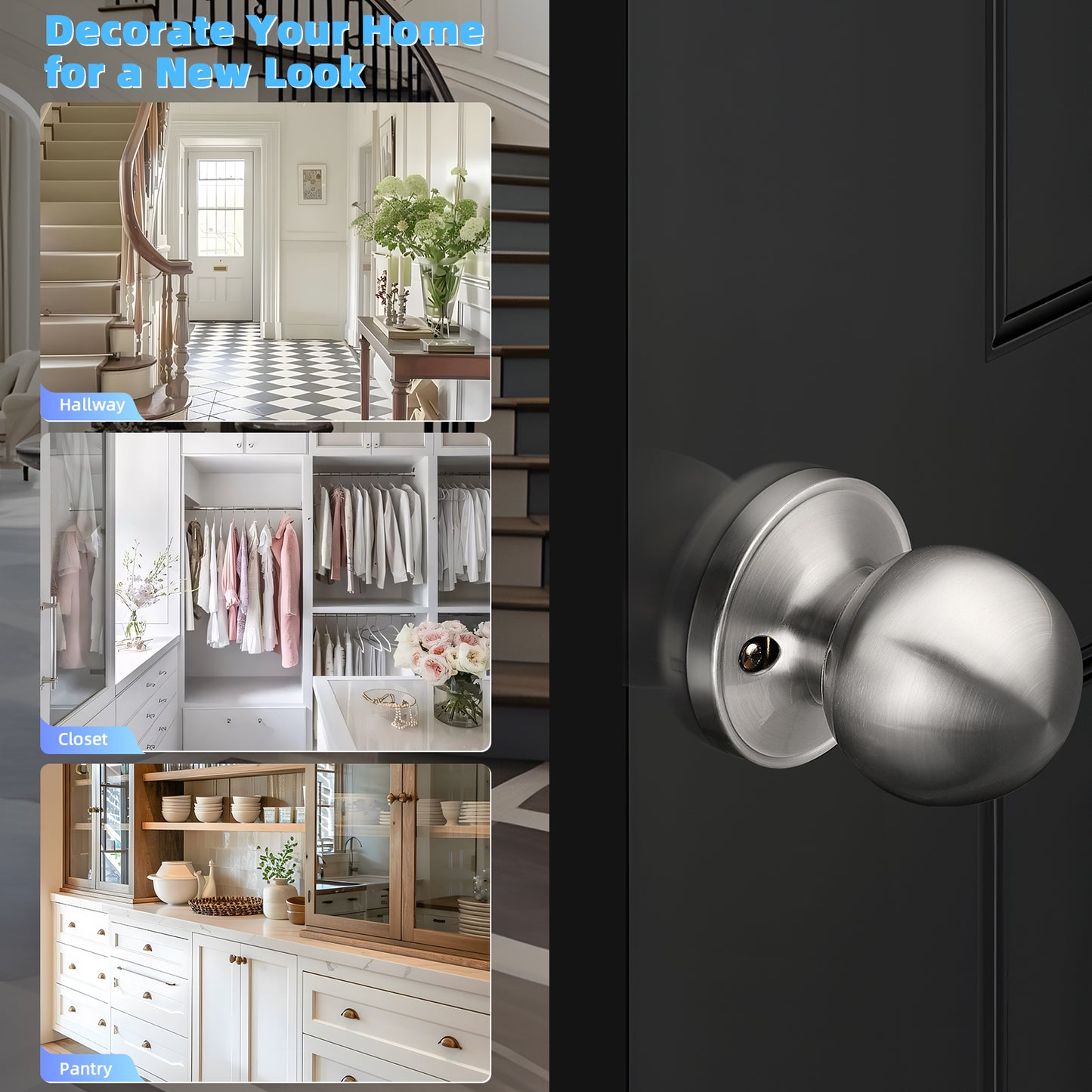 Side view of KNOBWELL Nickel Round Ball Single Dummy Door Knob for Decorative Interior Doors