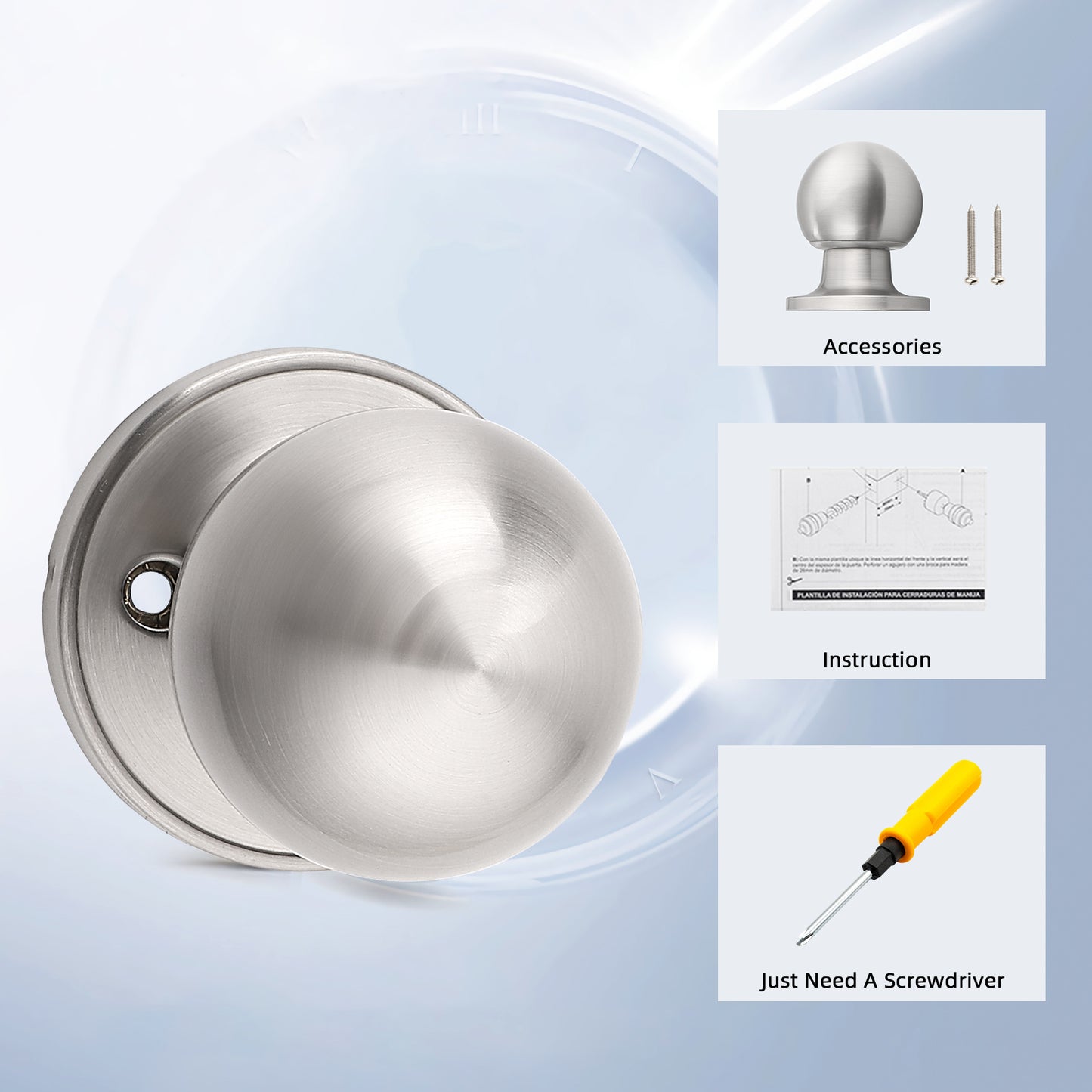 KNOBWELL Nickel Round Ball Single Dummy Door Knob for Decorative Interior Doors Compents