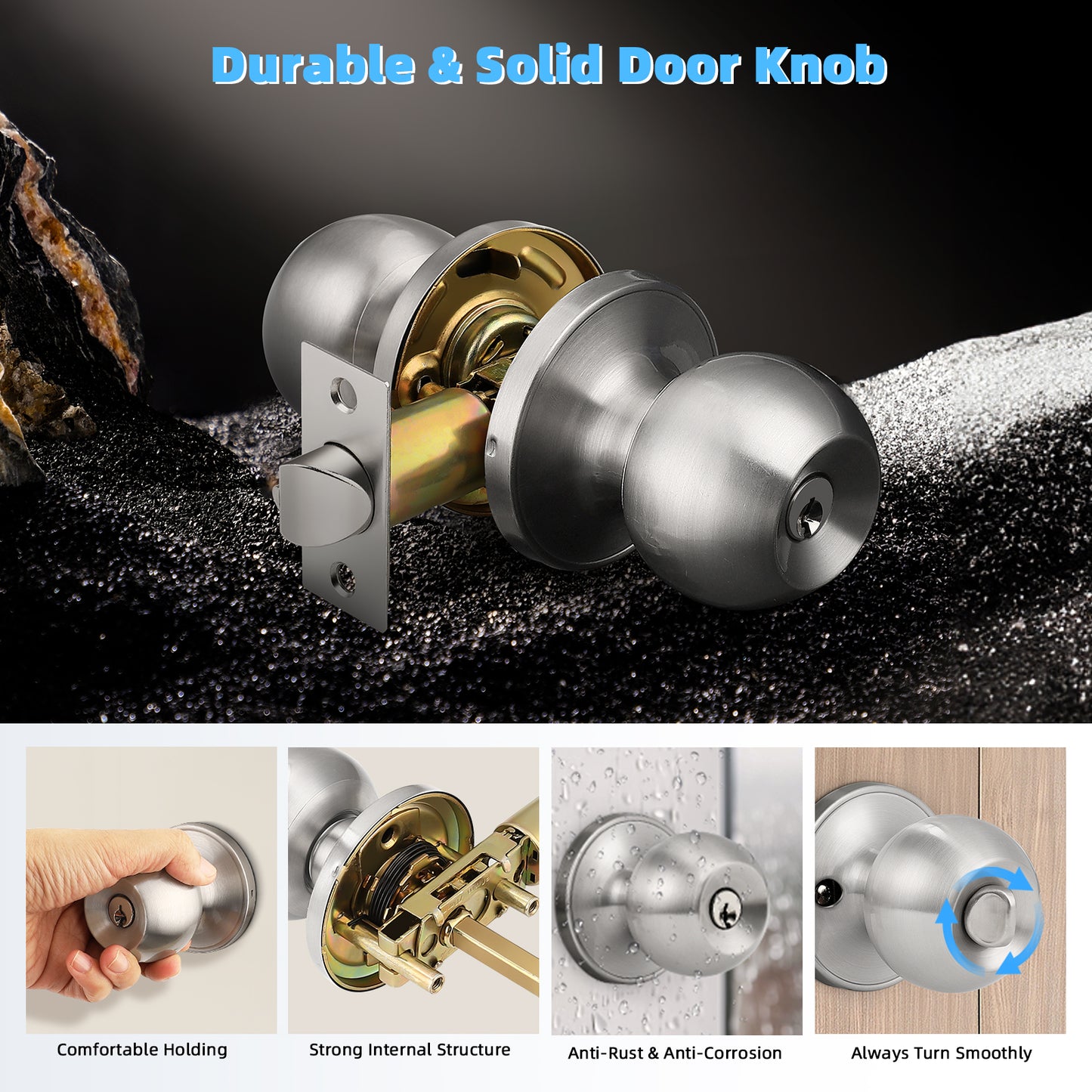 Close-up of KNOBWELL Round Ball Nickel Keyed Alike Multiple Door Locks With Same Key For Front Door