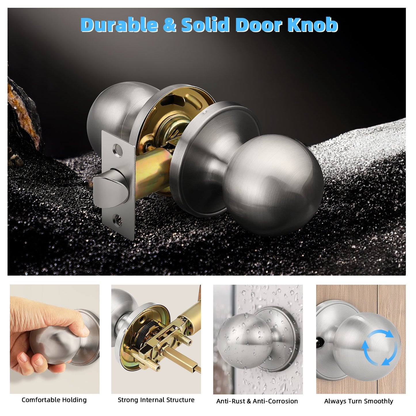 KNOBWELL Round Ball All Function Door Knobs For Interior and Exterior