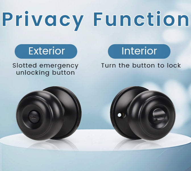 front and back view of knobwell flat ball black privacy door knobs