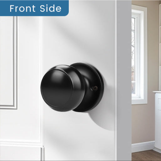 Side view of KNOBWELL Flat Ball Matte Black Passage Door Knobs With Non Locking