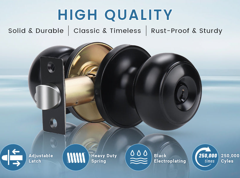function of KNOBWELL Black Keyed Interior Door Knob For Front Doors with Lock and Key