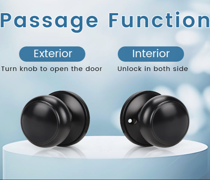 Front and Back View of KNOBWELL Flat Ball Matte Black Passage Door Knobs With Non Locking