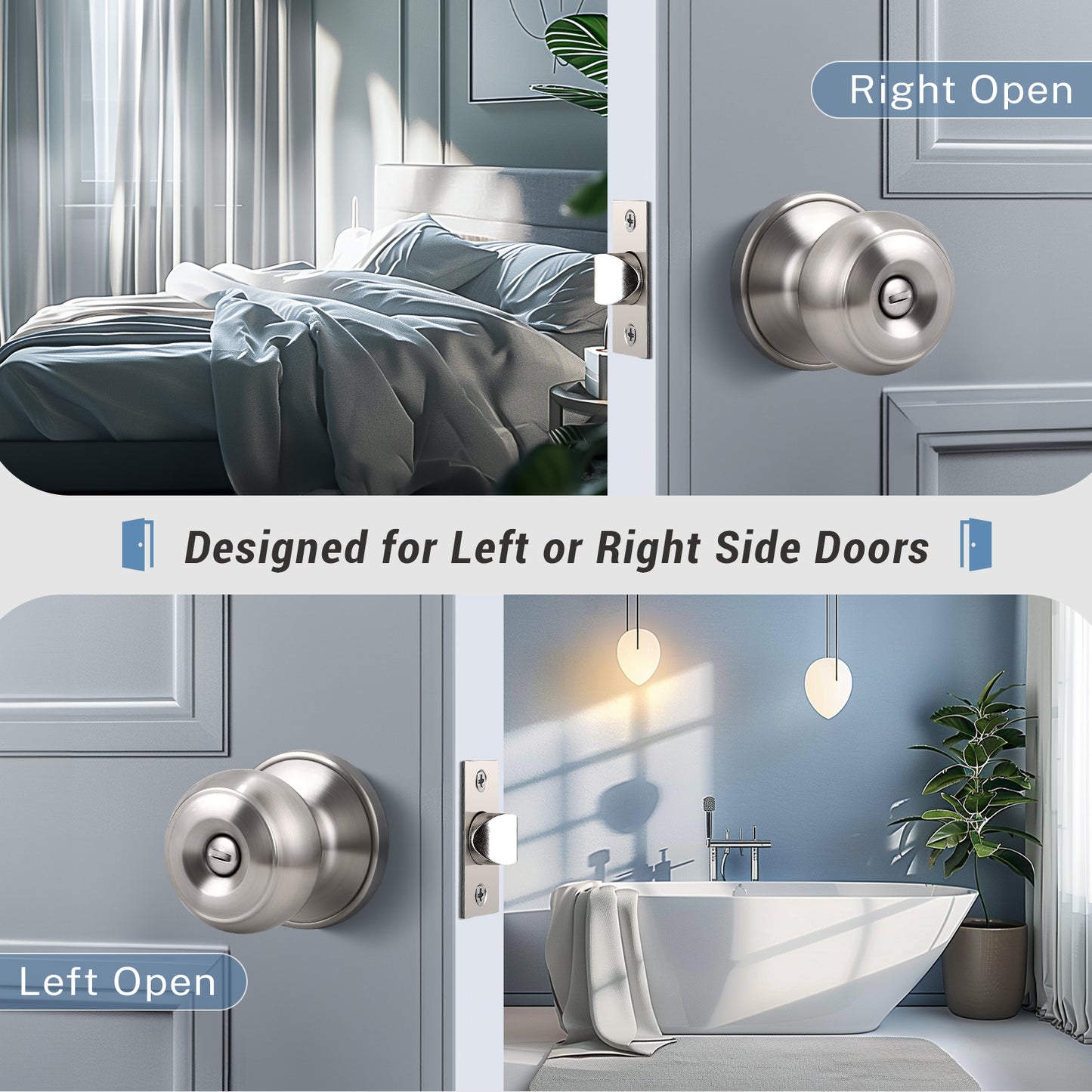 Front and Back View of KNOBWELL Affordable Privacy Function Stainless Steel Door Knobs