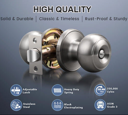 Function of knobwell stain nickel privacy door knob with lock