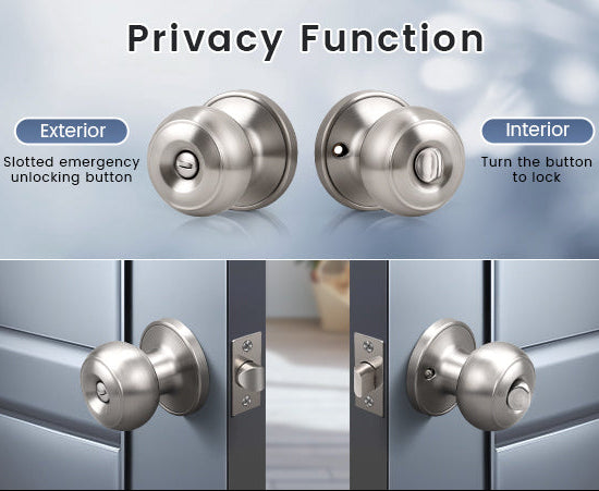 front and back view of knobwell stain nickel privacy door knob with lock