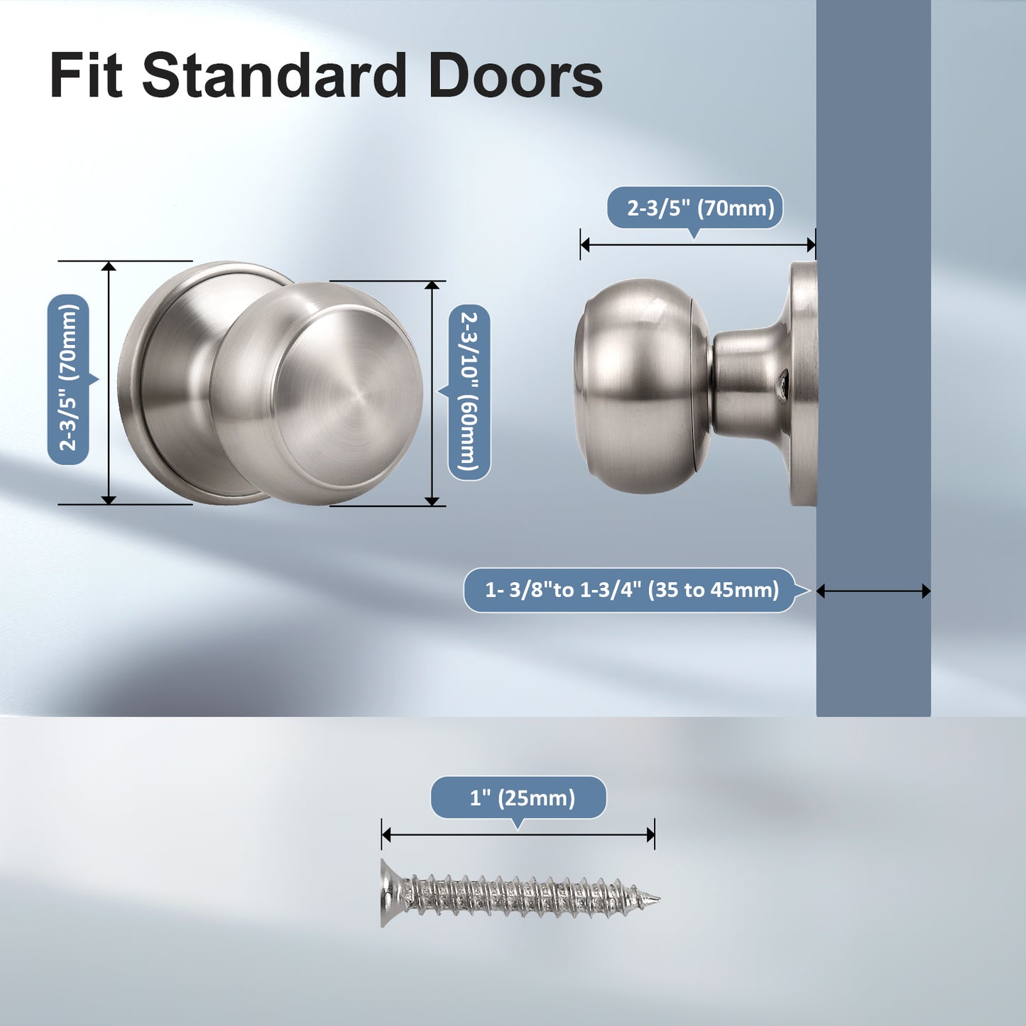 KNOBWELL Affordable Dummy Stainless Steel Door Knobs fit standard doors