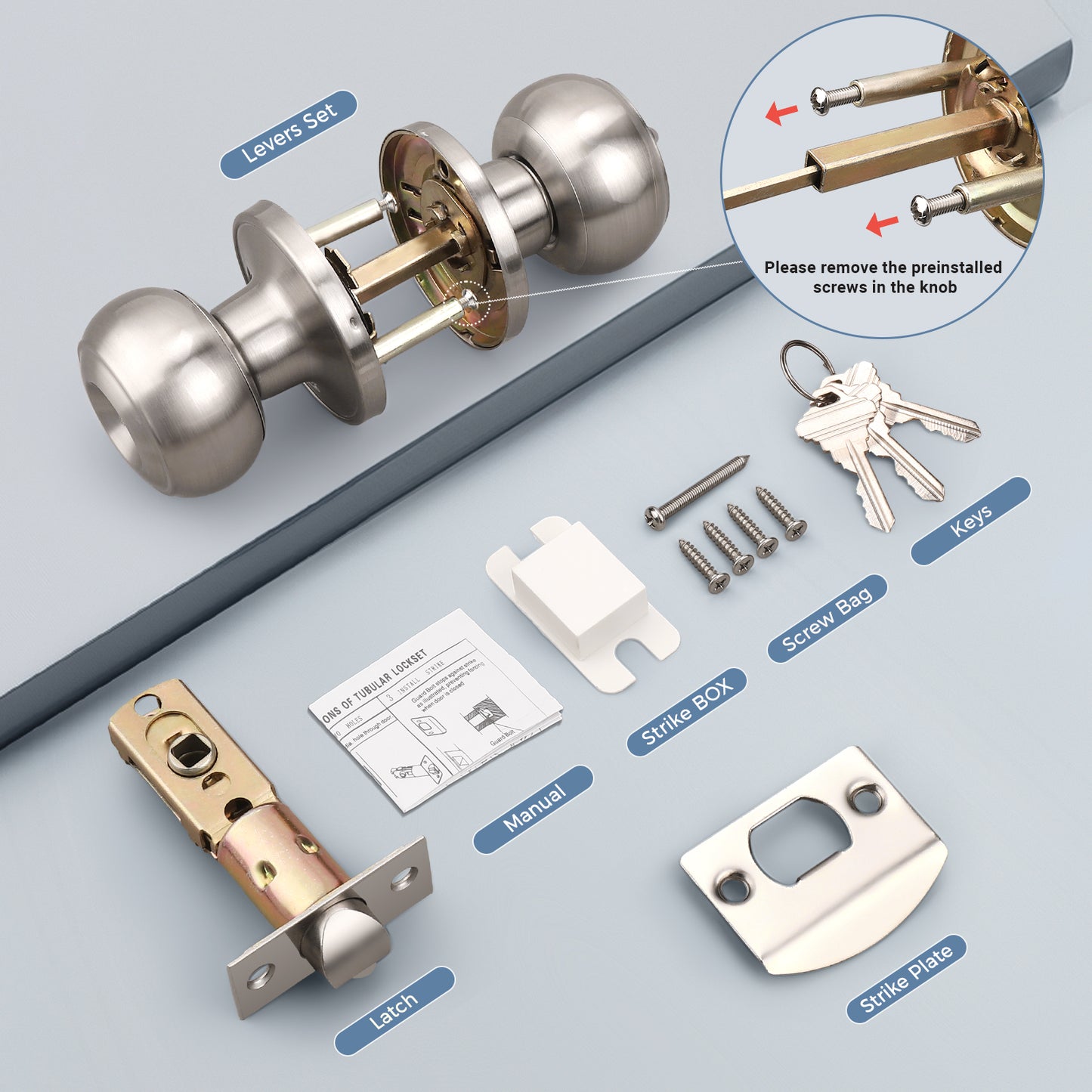 KNOBWELL Affordable keyed entry Stainless Steel Door Knobs components