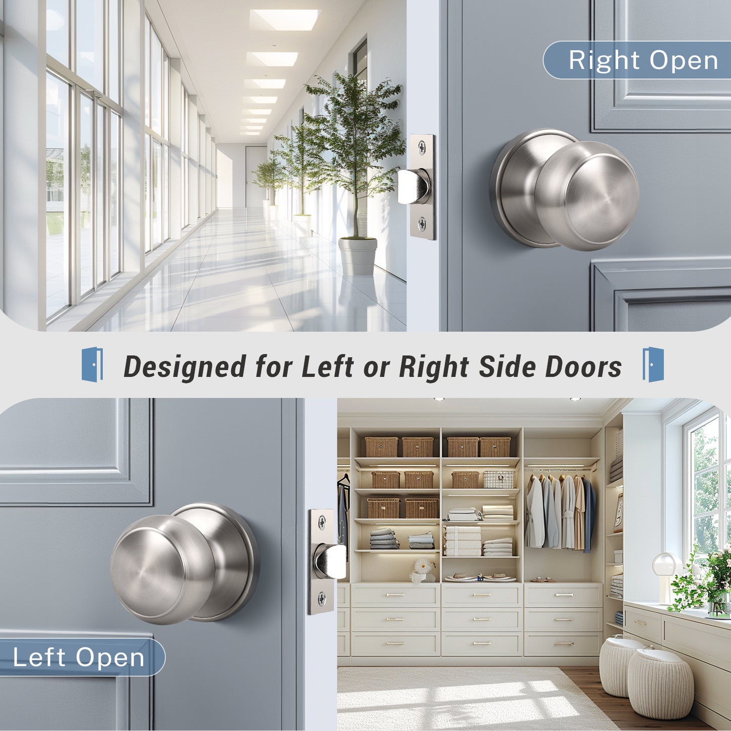 Front and Back View of KNOBWELL Affordable Passage Stainless Steel Door Knobs