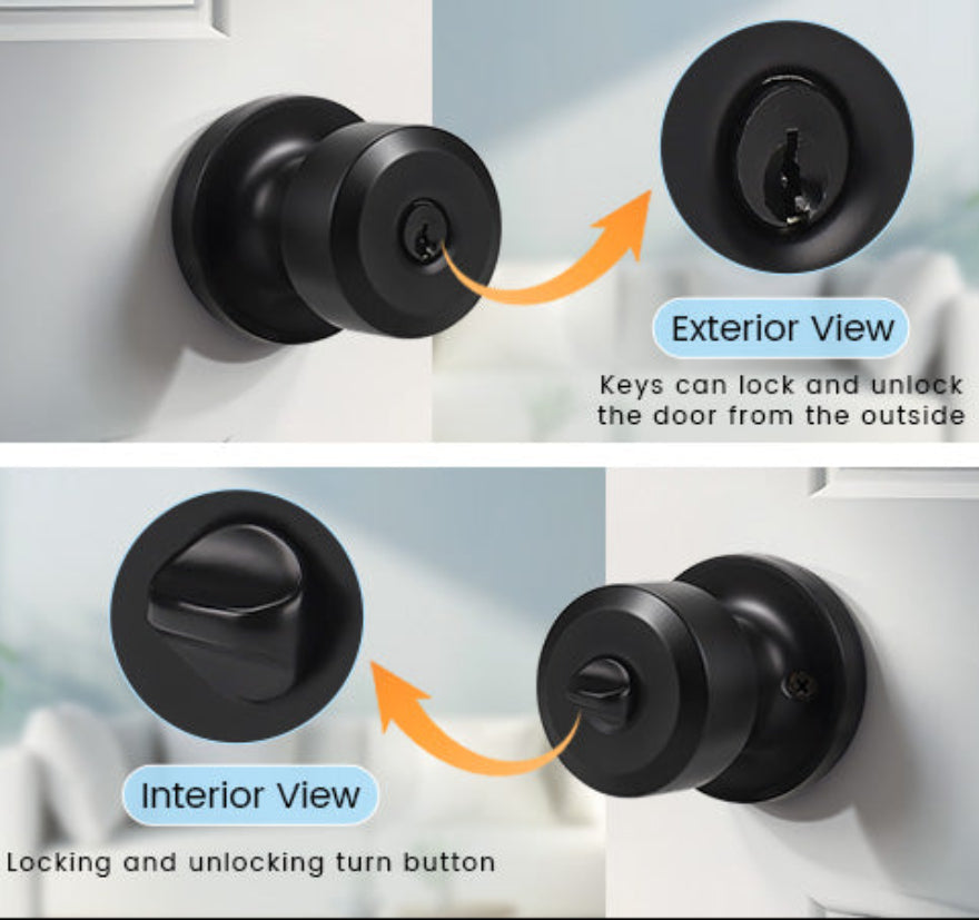 Front and back view of KNOBWELL Keyed Alike Exterior Door Knobs with Locks – Front Door Handle Set