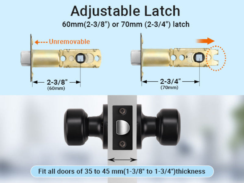 Size dimensions of KNOBWELL Matte Black Interior Passage Door Knobs – Non-Locking Hardware for Hallways