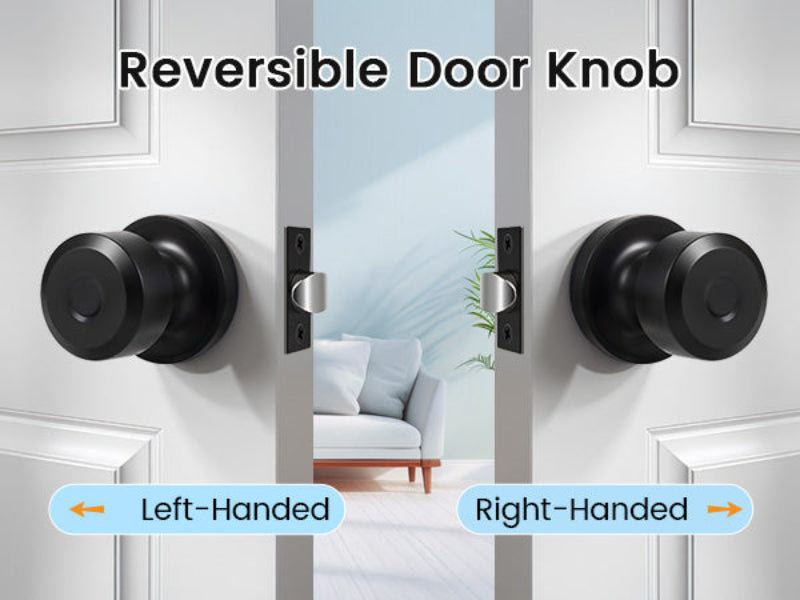 Side view of installed KNOBWELL Matte Black Interior Passage Door Knobs