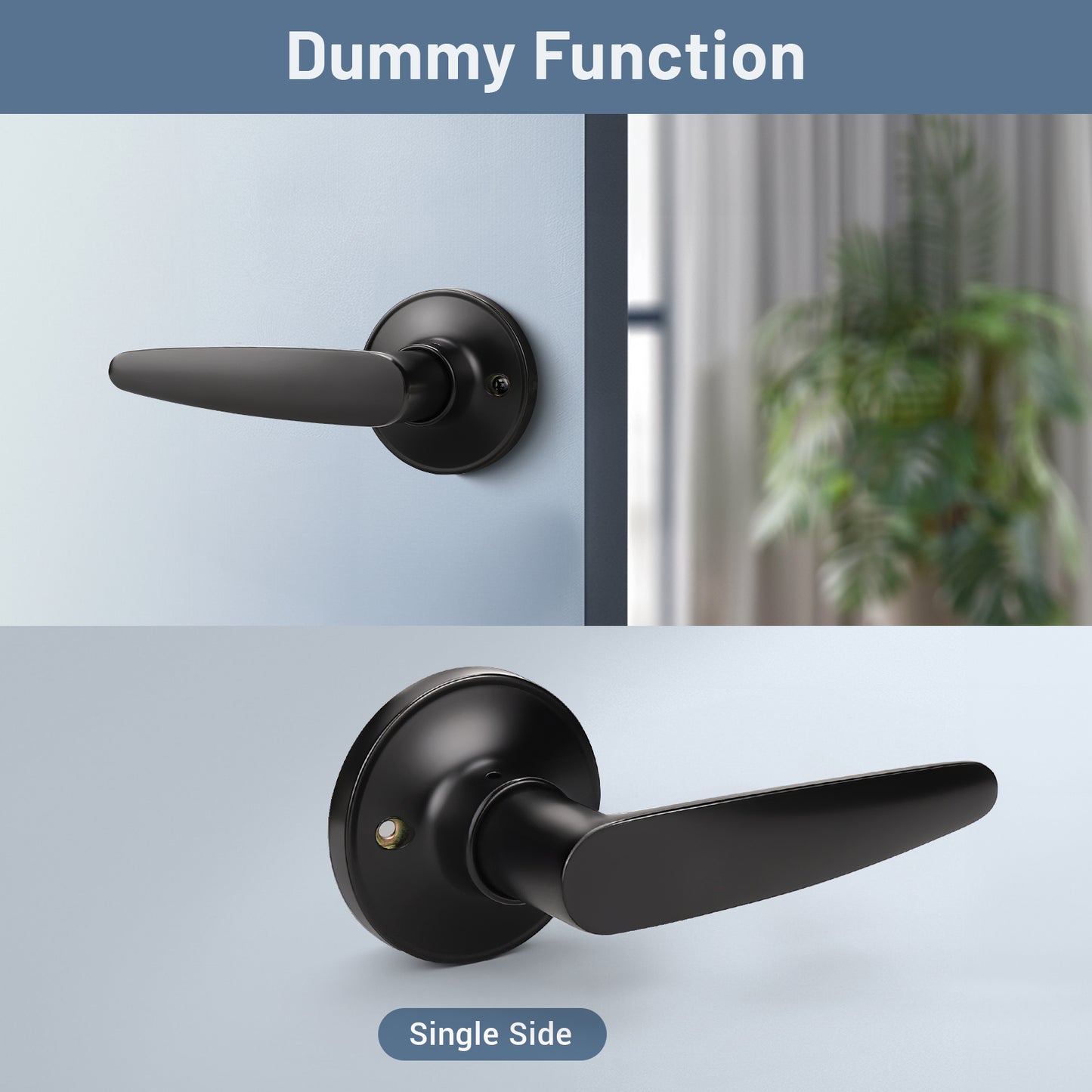 Front and Back View of KNOBWELL Decorative Minimalist French Door Handle Set with Dummy Lever