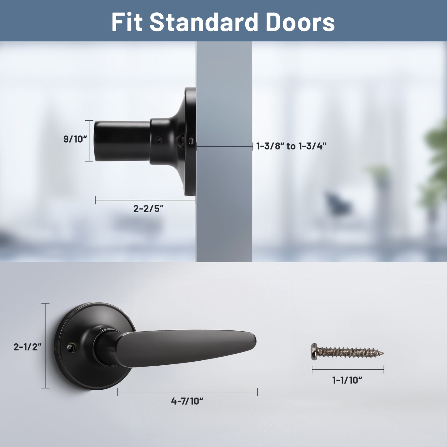 Dimension Size of KNOBWELL Decorative Minimalist French Door Handle Set with Dummy Lever