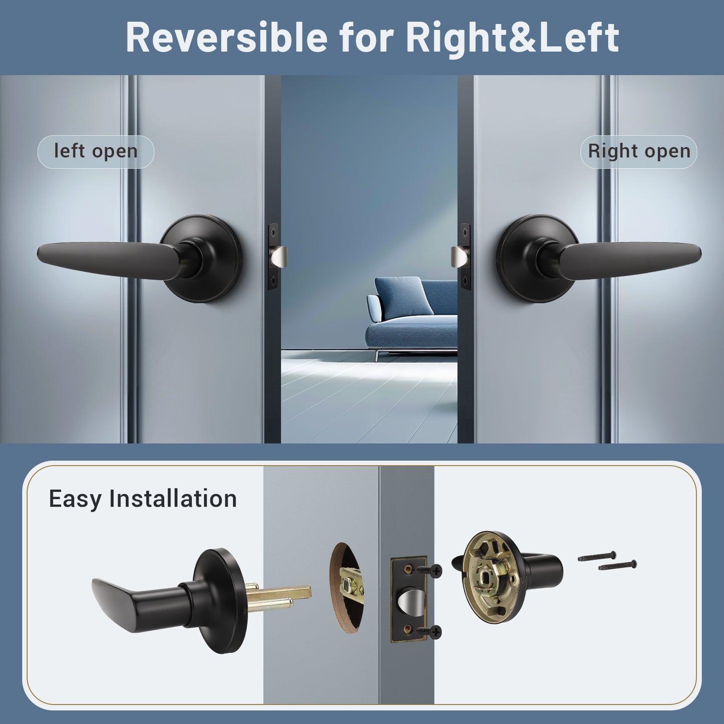 Installation guide of KNOBWELL Minimalist Black Passage Door Handles & Lockset With Non Locking